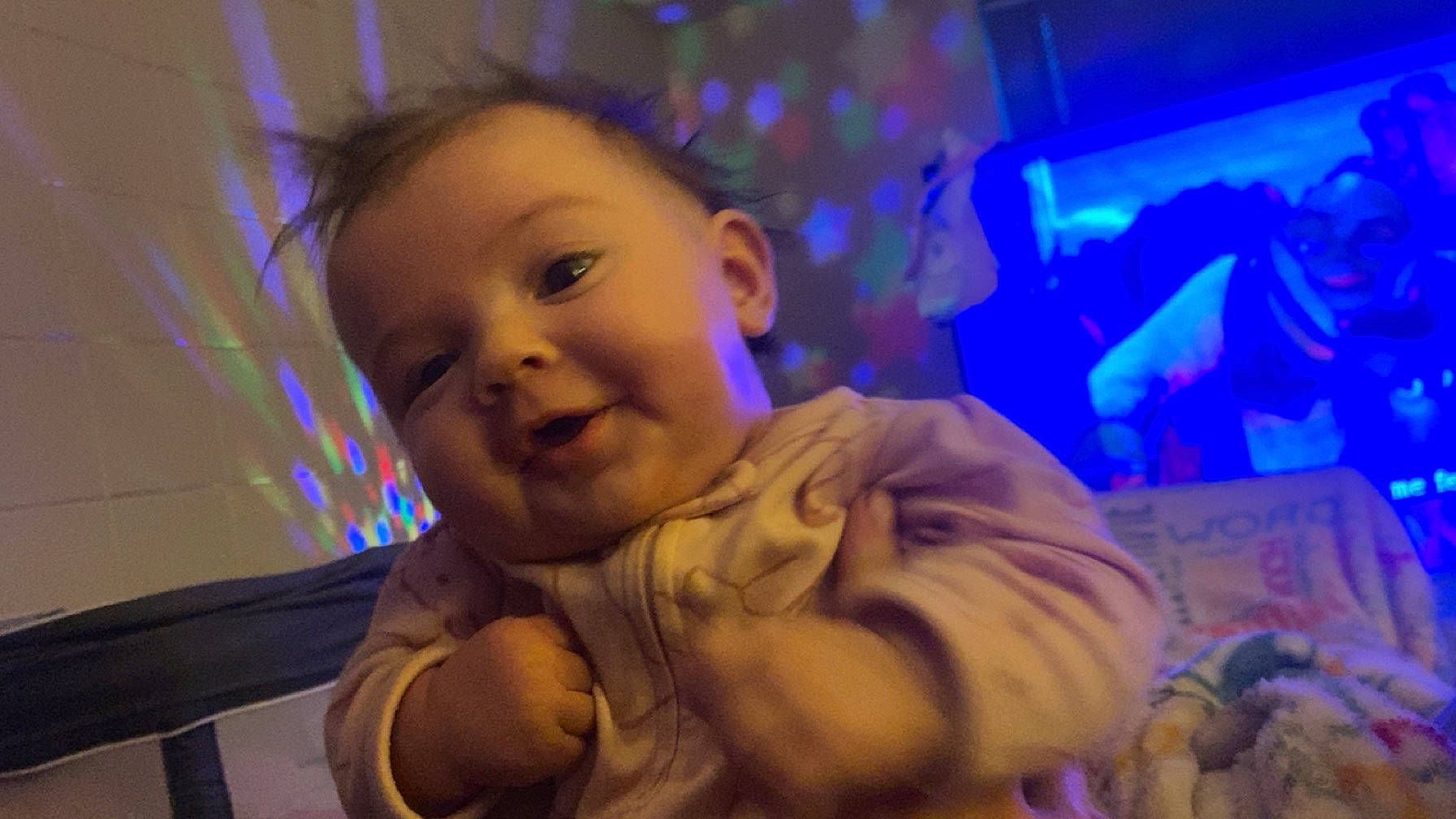 Mercedes joined the competition — help win amazing prizes! baby, cheek, child, electric_blue, entertainment, event, flash_photography, fun, happy, leisure, magenta, night, nose, person, purple, room, sitting, smile, space, toddler