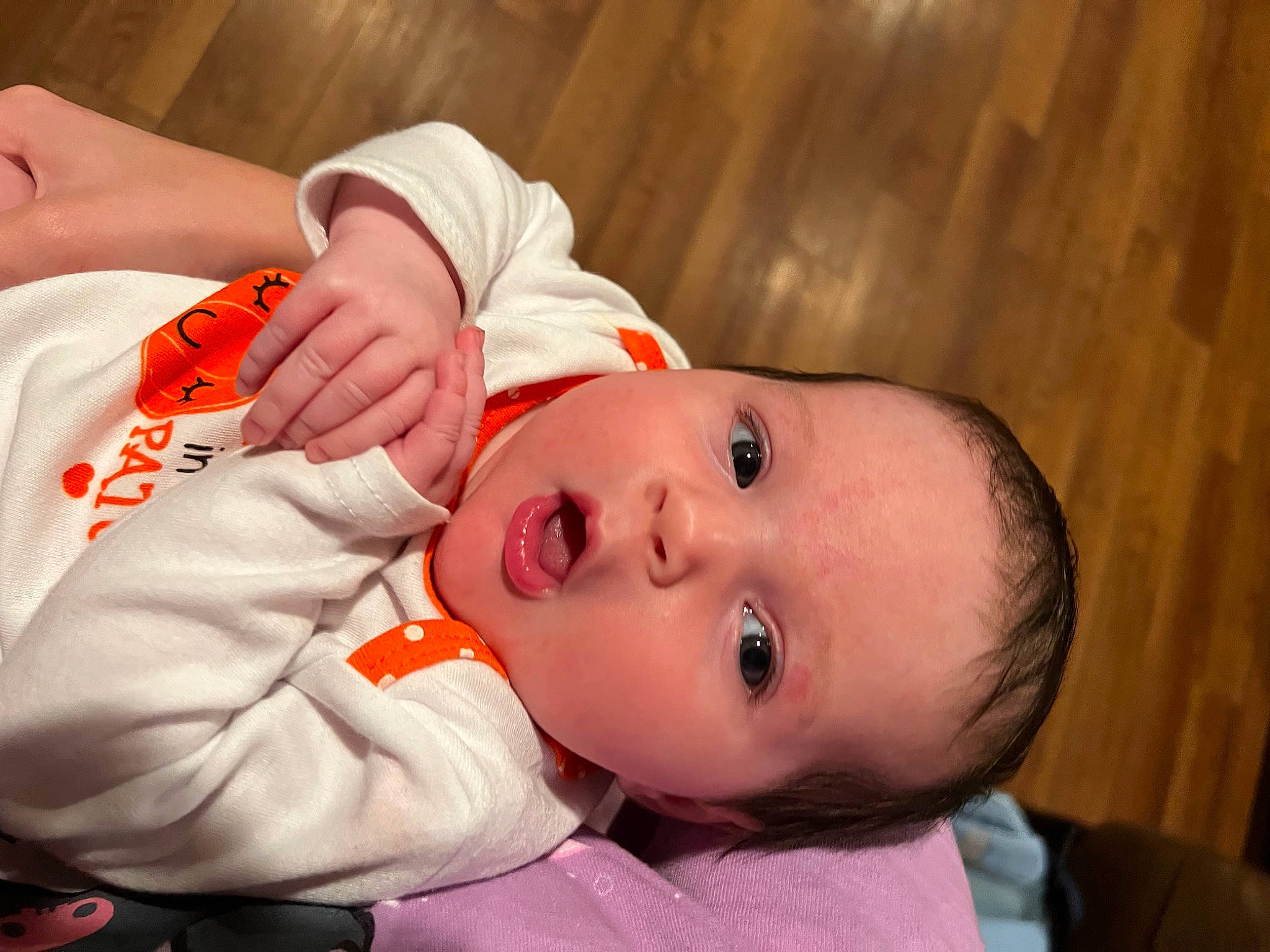 Everly joined the competition — help win amazing prizes! baby, baby_products, baby_safety, baby_toddler_clothing, cheek, child, comfort, eyelash, fur, happy, hardwood, hat, nose, person, skin, sleeve, toddler, wood