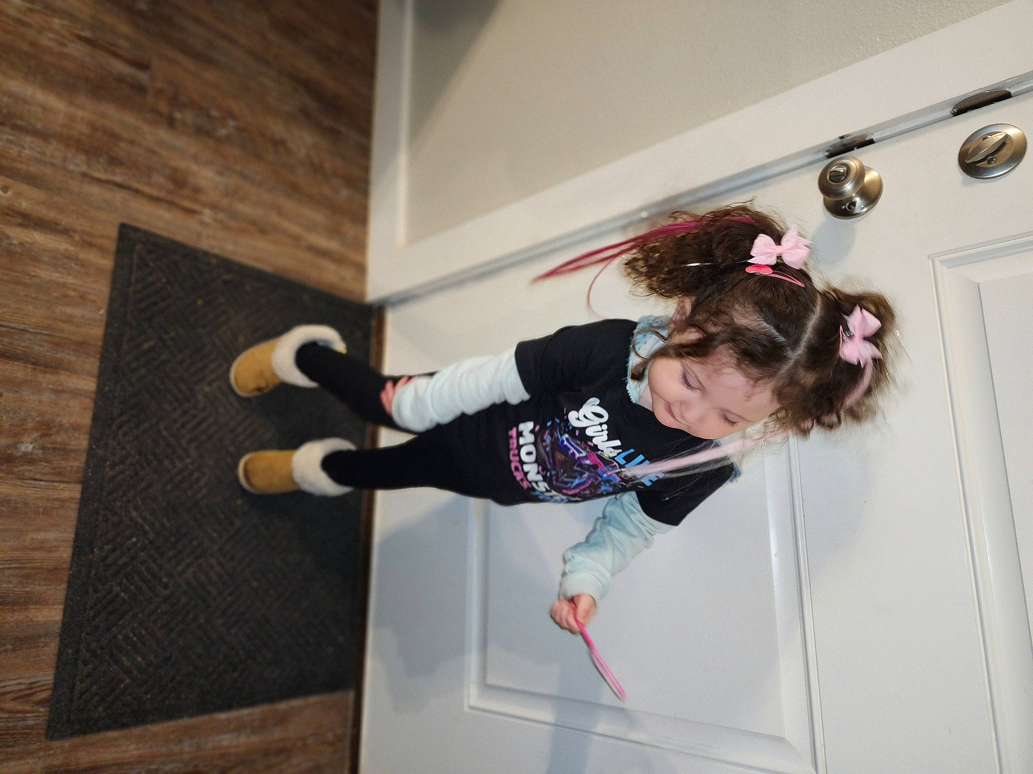 Anastasia joined the competition — help win amazing prizes! child, door, eyewear, flooring, fun, hardwood, knee, magenta, person, recreation, room, sleeve, sportswear, t_shirt, thigh, toddler, window, wood, wood_flooring