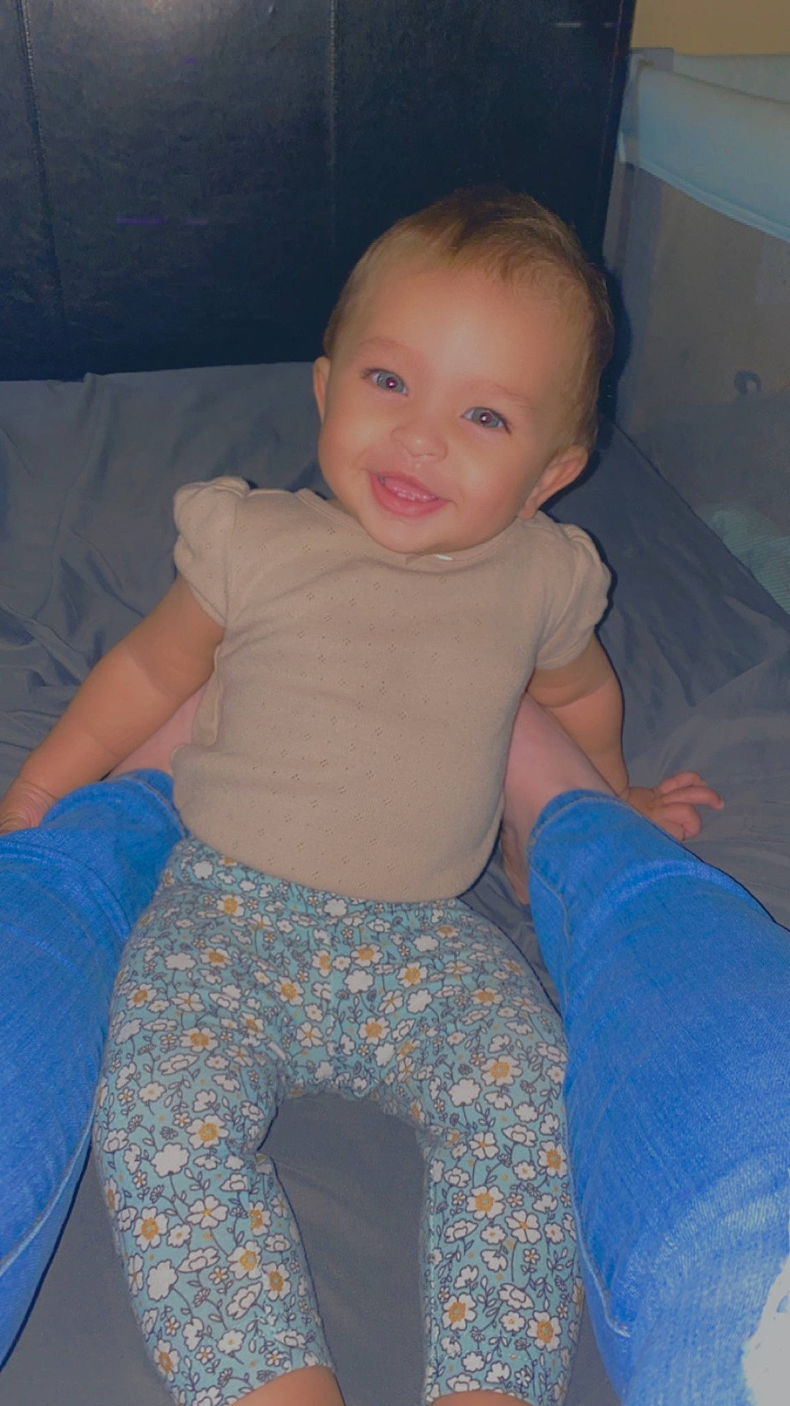 Jazlyn is registered to the contest to win money with this photo: arm, baby_toddler_clothing, cheek, chin, comfort, eye, finger, fun, human_body, iris, joint, knee, leg, mouth, nose, person, shoulder, skin, smile, standing