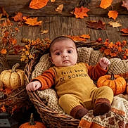 Sohan participe au concours pour gagner de l'argent avec cette photo : baby, infant, basket, pumpkin, blanket, lantern, autumn, fall_leaves, wooden_floor, cozy_clothing, orange, brown, decor, knitted, cute, indoors, seasonal, warm_lighting, portrait, child