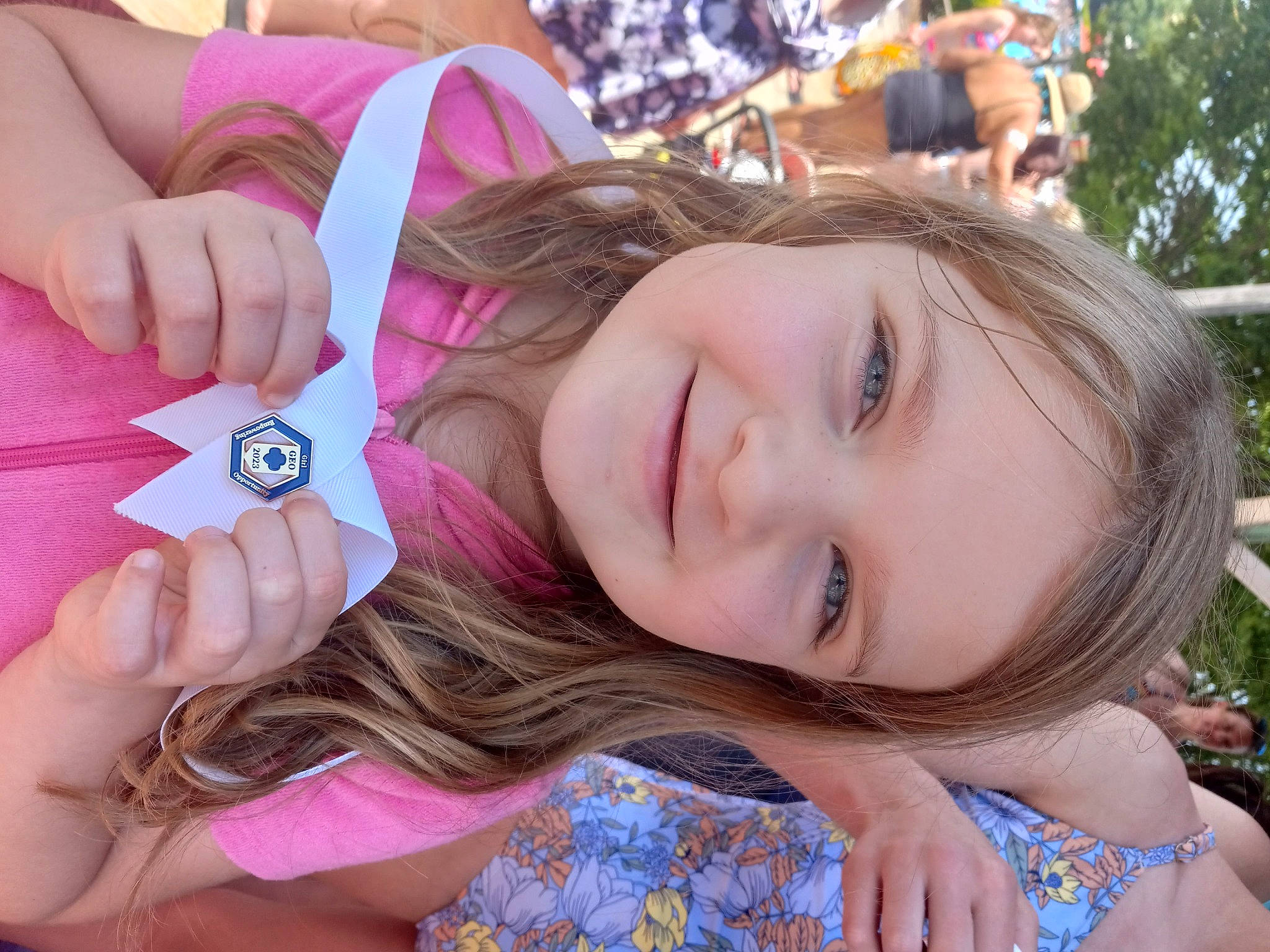 Briley is registered to the contest to win money with this photo: beauty, blond, electric_blue, eye, eyelash, finger, fun, grass, happy, jewellery, joy, leisure, lip, nail, person, pink, plant, purple, recreation, skin