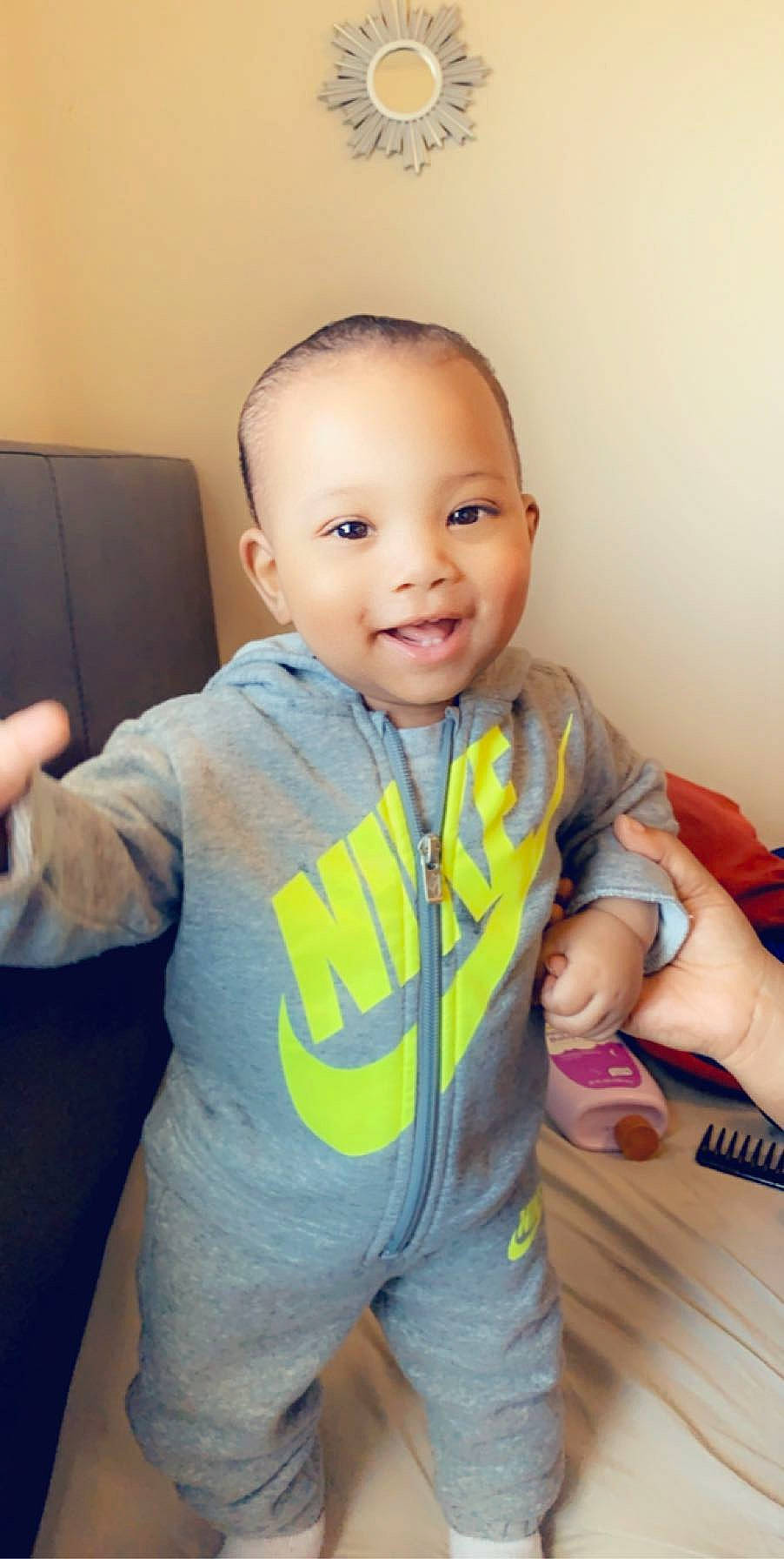 Marcello joined the competition — help win amazing prizes! arm, baby, cheek, child, eye, face, finger, hand, head, joy, neck, outerwear, person, play, product, skin, smile, standing, t_shirt, thumb