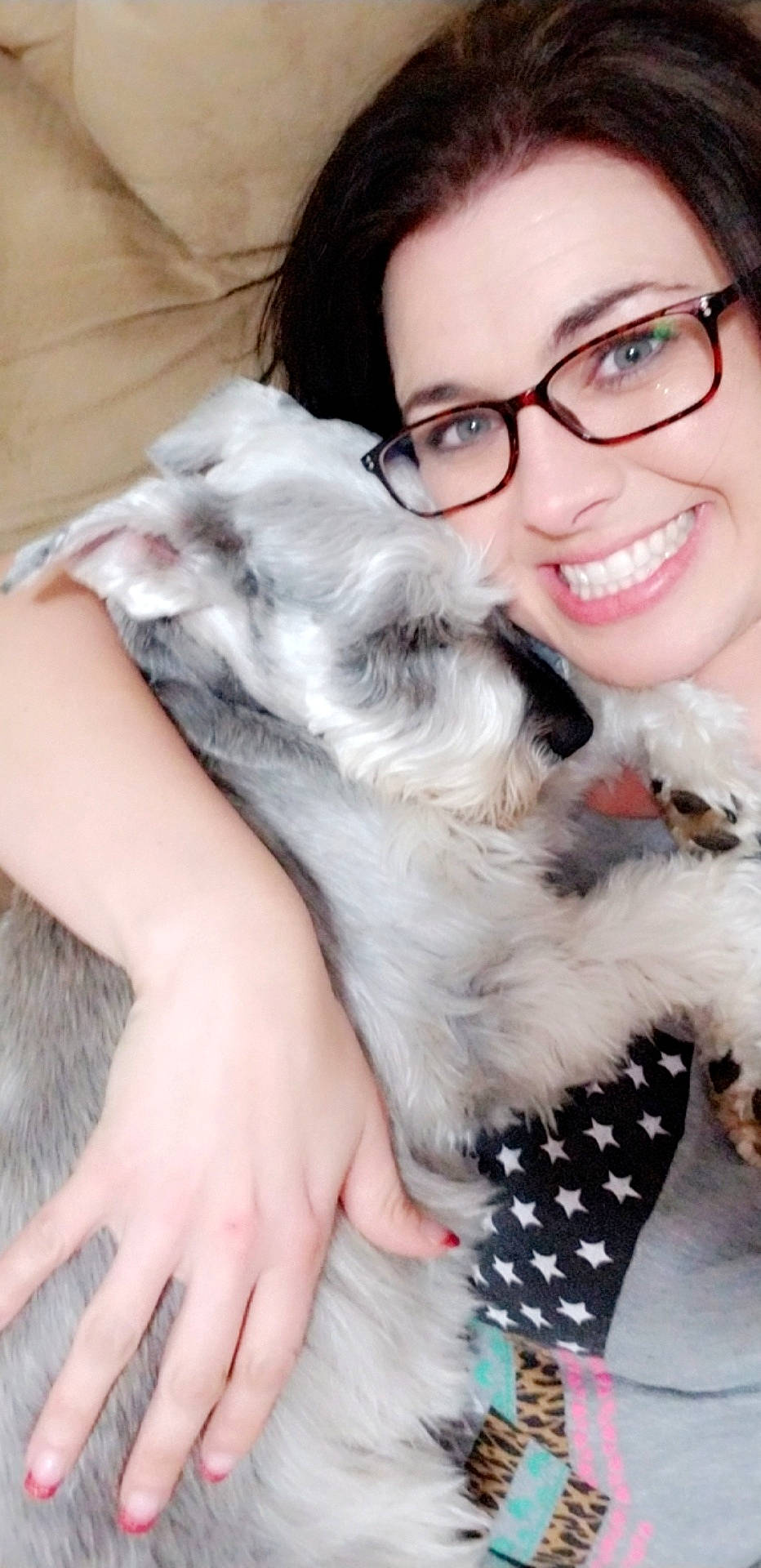 Kody is registered to the contest to win money with this photo: canidae, carnivore, companion_dog, dog, dog_breed, fur, glasses, paw, puppy, puppy_love, shih_tzu, siberian_husky, skin, smile