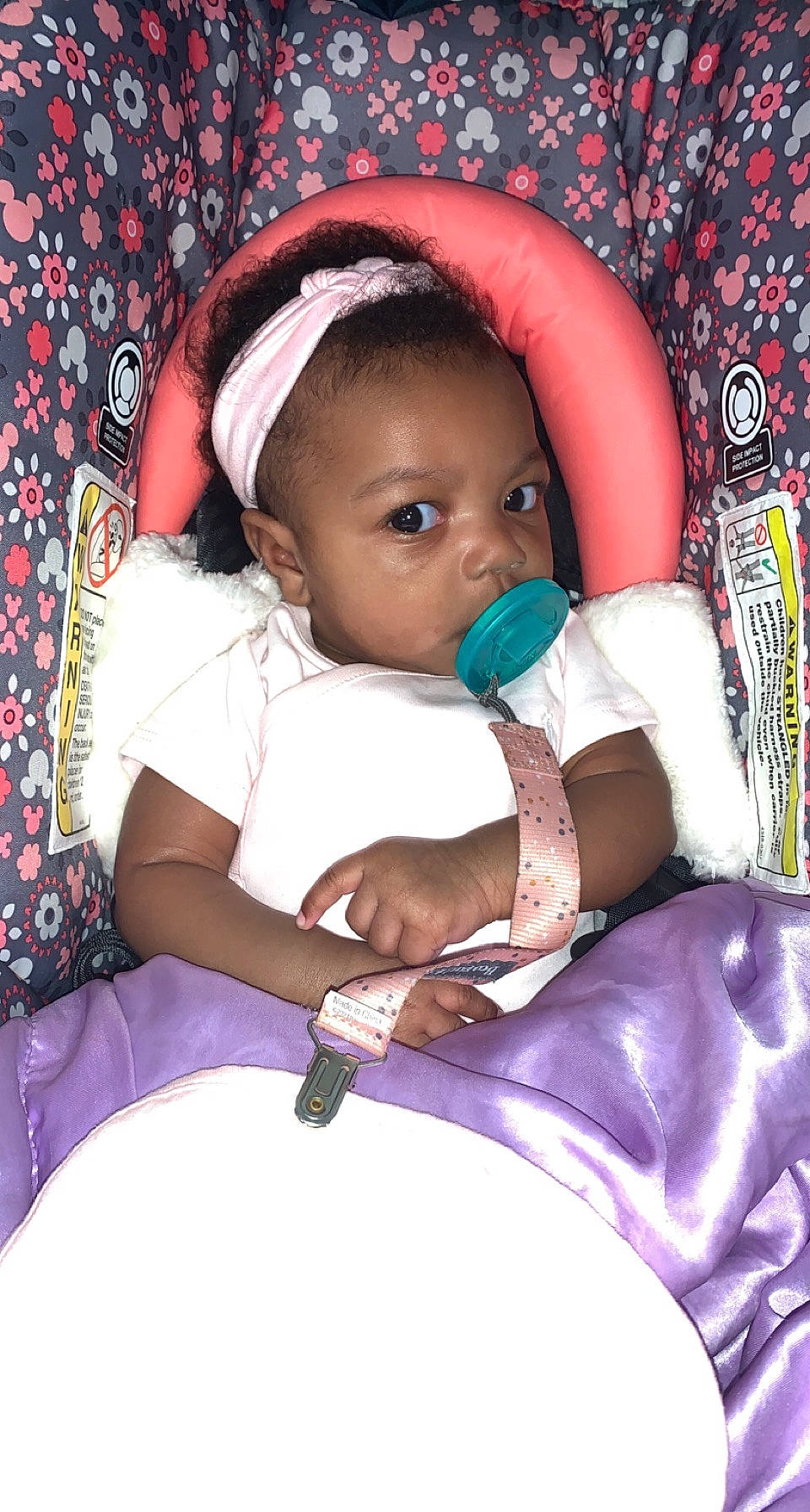 Janiyah joined the competition — help win amazing prizes! baby, baby_toddler_clothing, cheek, child, comfort, eye, finger, fun, hand, happy, iris, lip, mouth, person, pink, product, purple, skin, textile, toddler