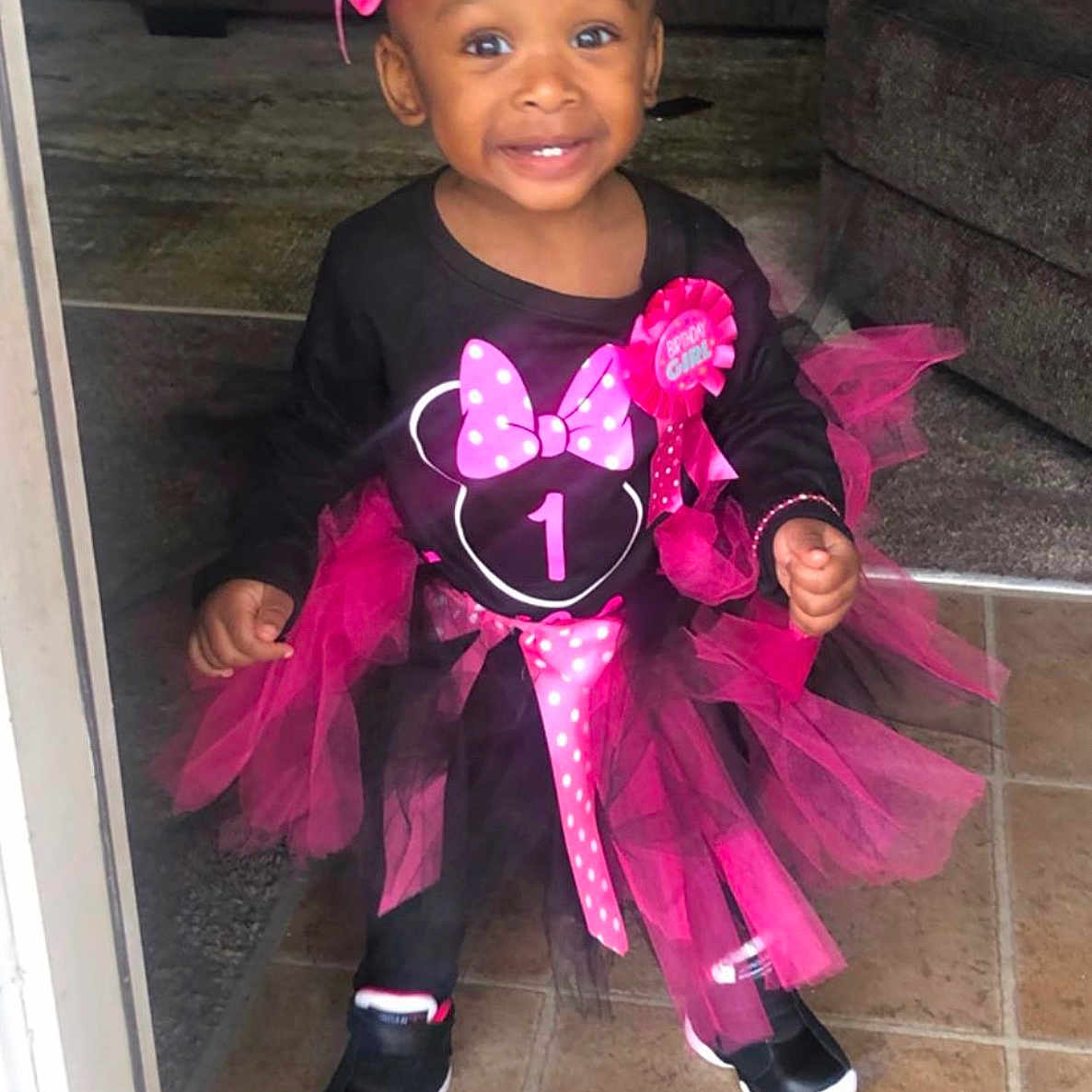 Kamya is registered to the contest to win money with this photo: child, clothing, costume, hair_accessory, joy, magenta, person, pink, toddler