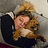 Chubs is registered to the contest to win money with this photo: affection, blanket, brown_dog, casual, closeup, comfort, companion, couch, cozy, cute, dog, home, hugging, indoor, nap, person, pet, relaxation, rest, sleeping
