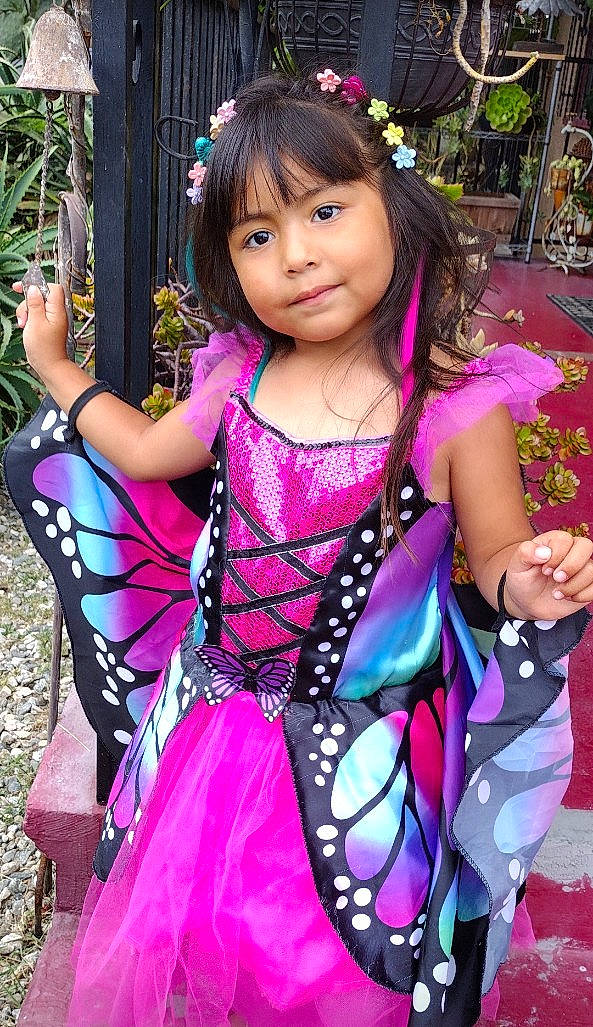 Aliah joined the competition — help win amazing prizes! beauty, black_hair, child, dress, event, grass, happy, head, jewellery, leisure, long_hair, magenta, necklace, person, pink, plant, purple, skin, smile, toddler