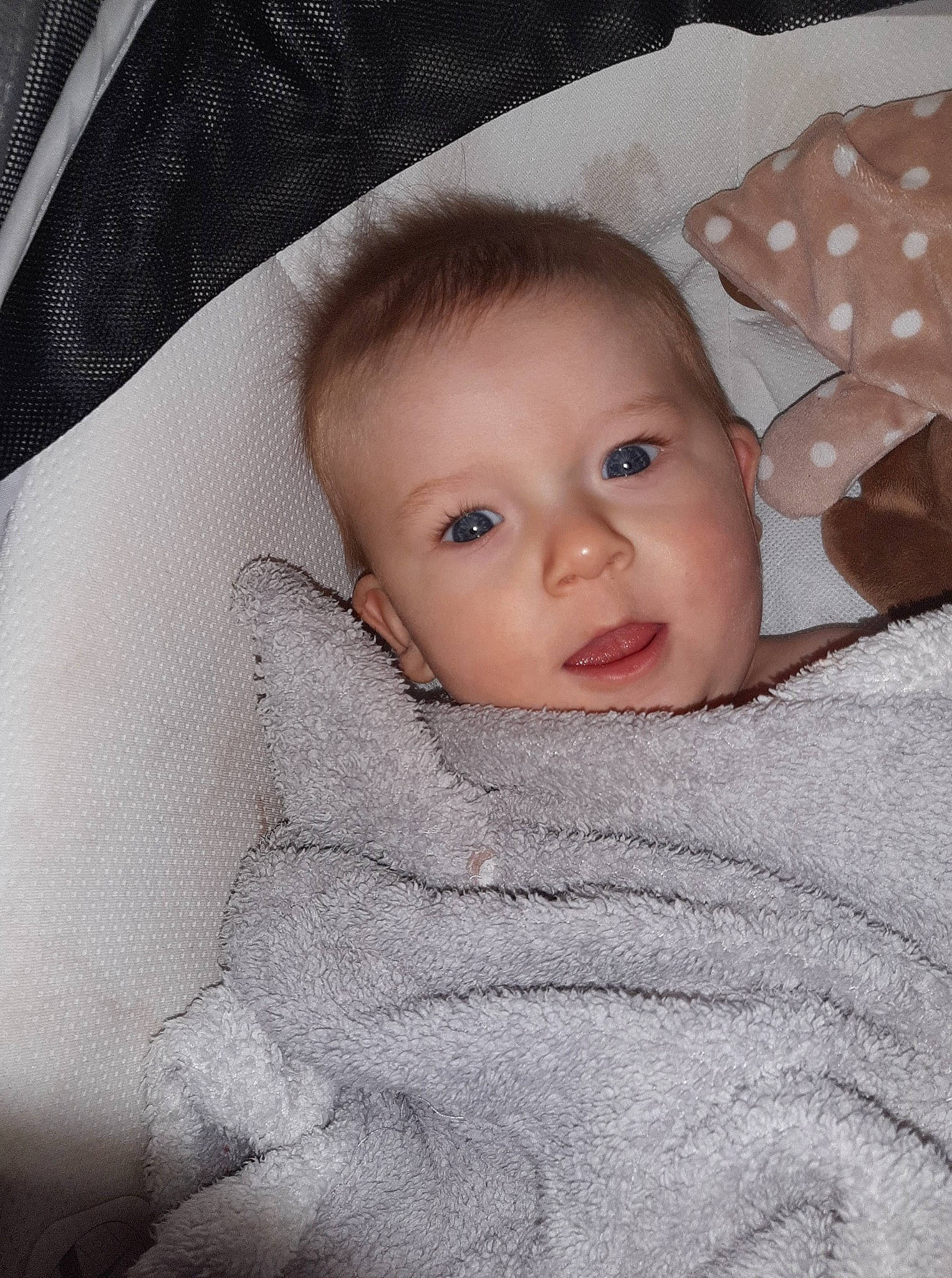 Alonzo a rejoint le concours — aidez-le/la à gagner de superbes lots ! baby, baby_toddler_clothing, cheek, child, chin, collar, comfort, eye, eyebrow, face, grey, iris, linens, lip, nose, outerwear, person, skin, sleeve, smile