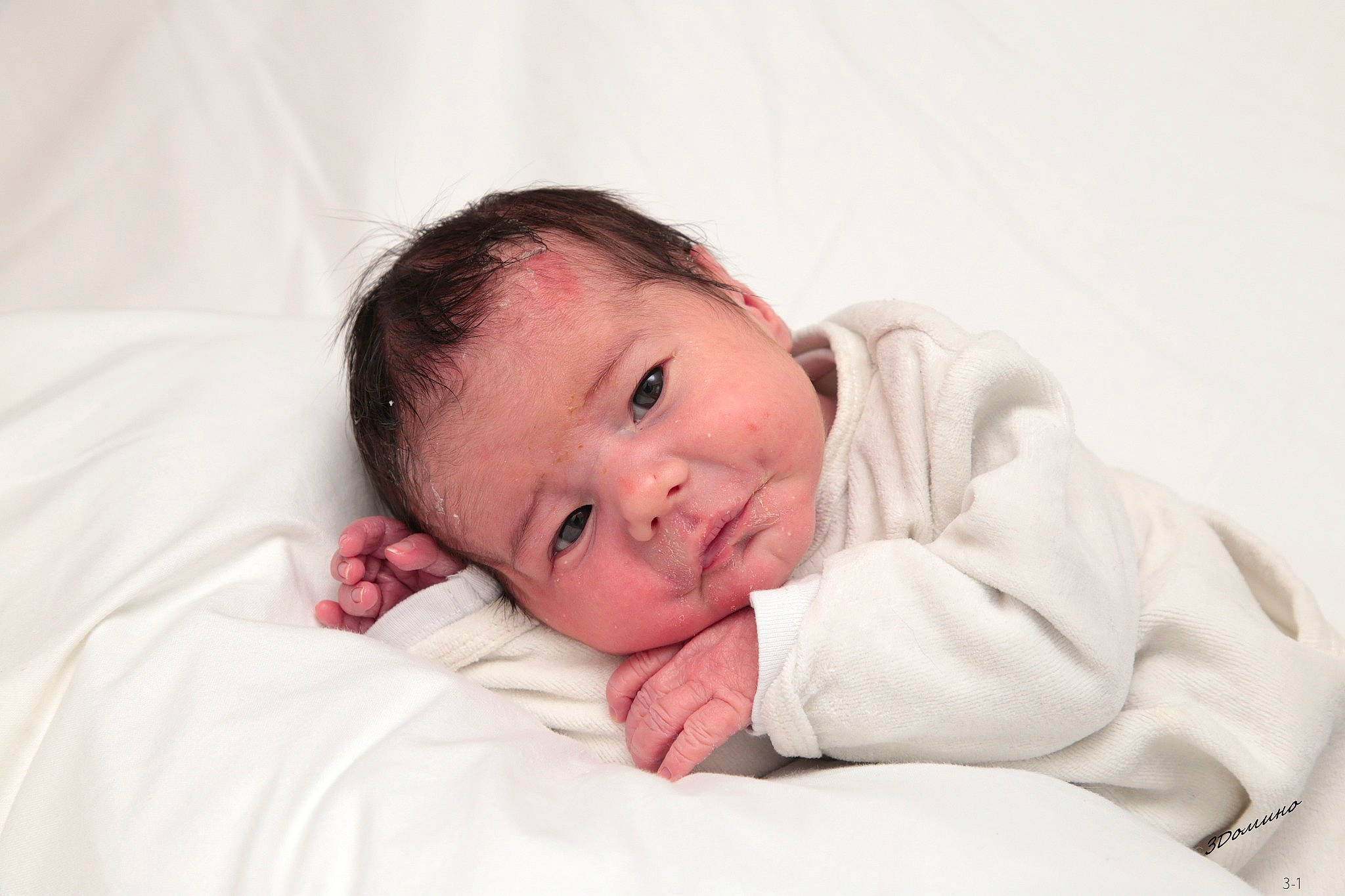 Djulian participe au concours pour gagner de l'argent avec cette photo : baby, baby_toddler_clothing, bedding, cheek, collar, comfort, flash_photography, fur, happy, iris, linens, lip, neck, nose, person, portrait, portrait_photography, sitting, sleeve, smile