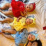 Jaretzzy is registered to the contest to win money with this photo: baby, child, tutu, headband, bedspread, lying_down, colorful_clothing, pattern, cute, siblings, indoors, infant, smiling, happy, face, person, family, toddler, sleepwear, playful