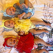 Jaretzzy is registered to the contest to win money with this photo: baby, infant, tutu, headband, smile, happy, lying_down, colorful_clothing, playful, cute, three_children, blanket, patterned, celebration, child, portrait, indoors, adorable, fashion, joy