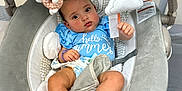 Jaretzzy is registered to the contest to win money with this photo: baby, infant, blue_shirt, baby_rocker, plush_toy, cloud_toy, bunny_toy, socks, indoor, child, face, hand, legs, seat, fabric, comfort, cute, looking_at_camera, soft, baby_accessory