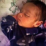 Ivan is registered to the contest to win money with this photo: newborn, baby, sleeping, onesie, shark, blanket, animal_print, cozy, infant, face, head, peaceful, soft, resting, cute, child, portrait, indoors, young, clothing
