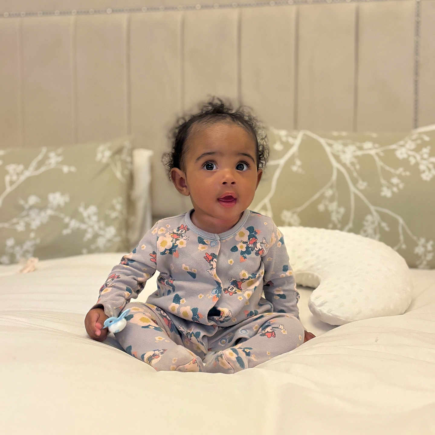 Niyanah joined the competition — help win amazing prizes! baby, bed, bedroom, bodypart, clothing, couch, cushion, face, finger, furniture, hand, head, homedecor, indoors, pajamas, person, photography, portrait, room, sitting