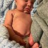 baby, newborn, sleeping, blanket, blue_blanket, soft_texture, infant, peaceful, skin, hand, foot, diaper, closeup, portrait, child, resting, cozy, warm, indoors, cuteness
