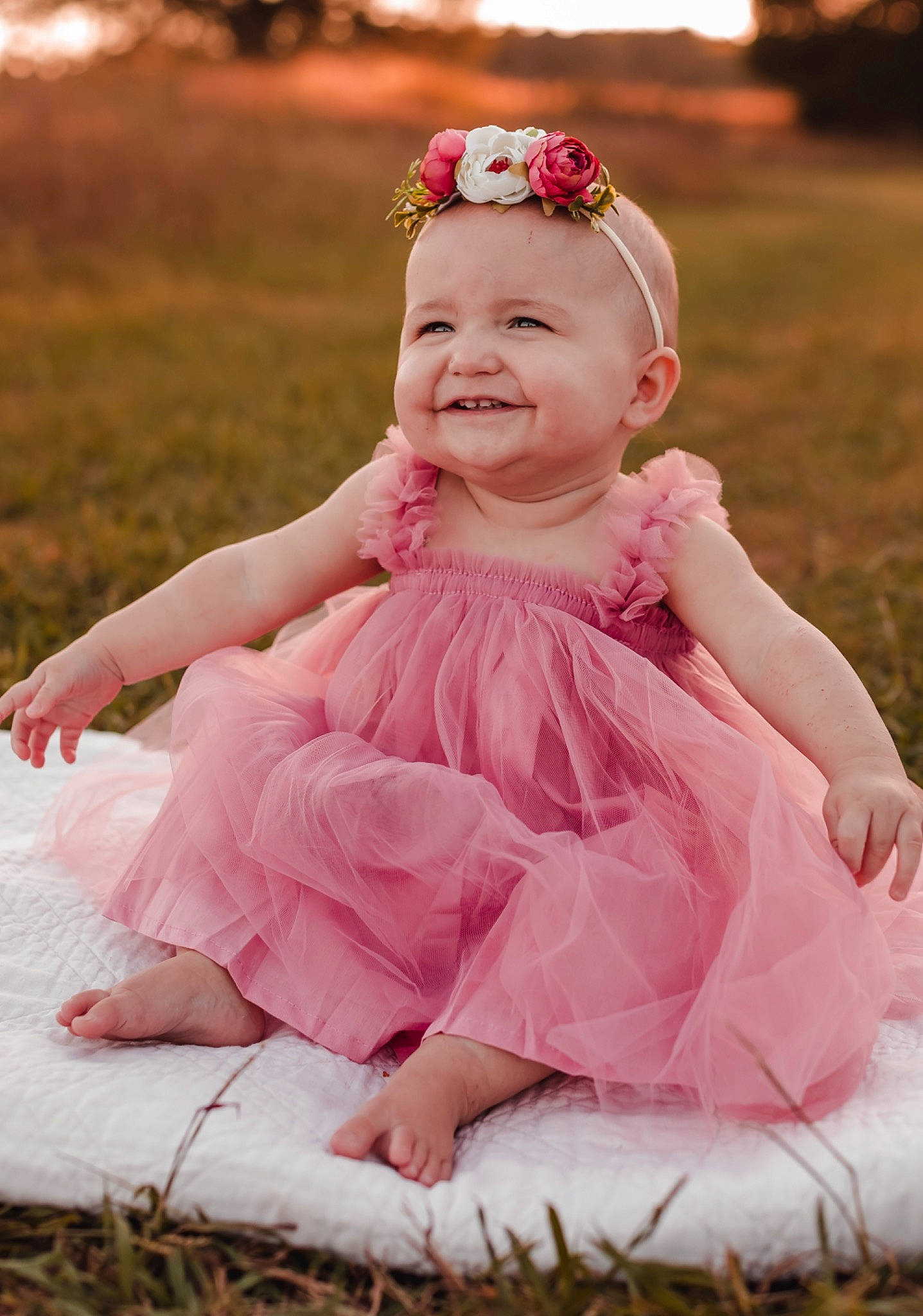 Palmer joined the competition — help win amazing prizes! baby, baby_toddler_clothing, bridal_accessory, child, dress, event, fashion_accessory, flash_photography, fun, grass, hair_accessory, happy, headpiece, jewellery, joy, magenta, peach, person, pink, sitting