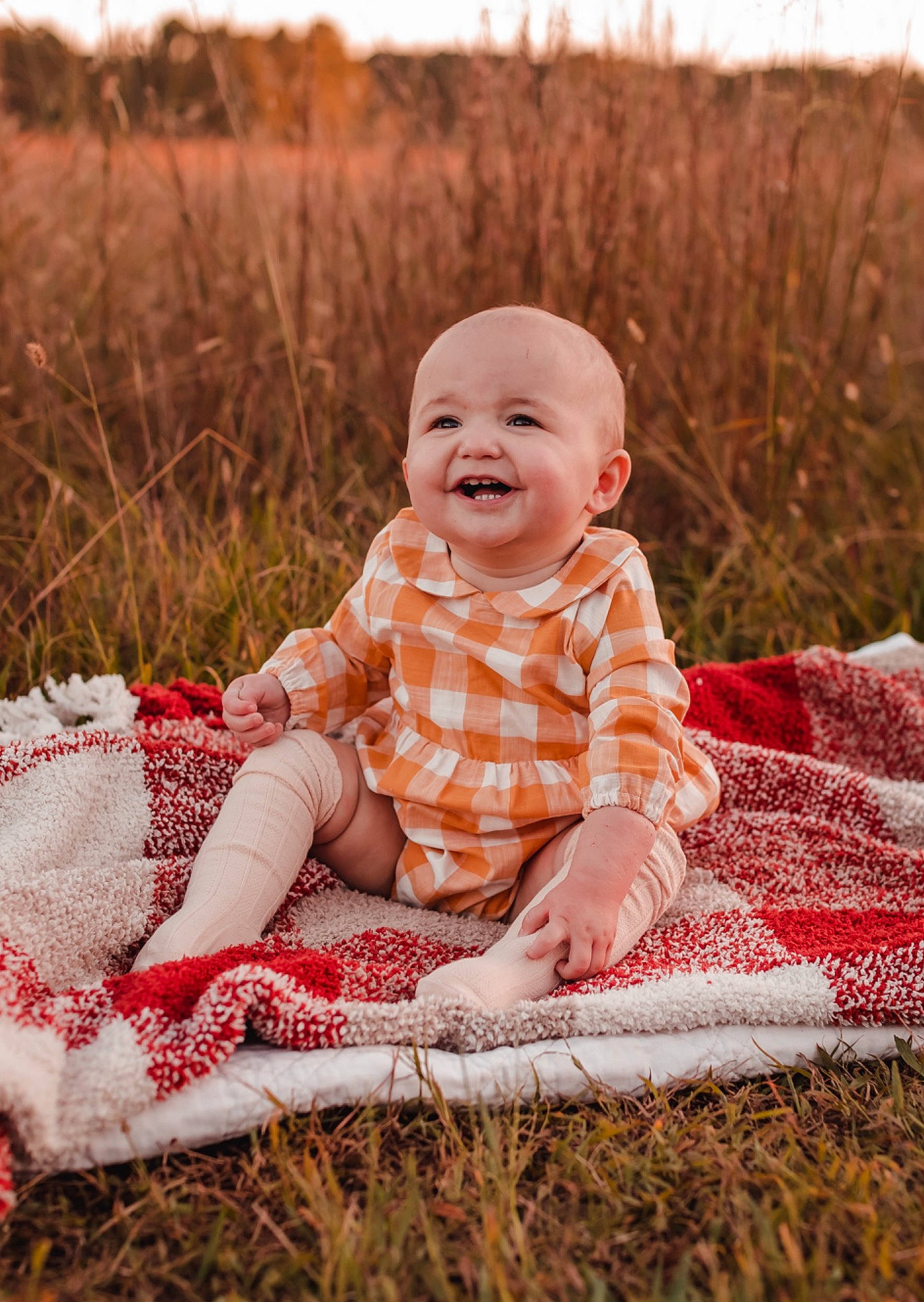 Palmer joined the competition — help win amazing prizes! baby, baby_laughing, baby_toddler_clothing, child, dress, eye, face, flash_photography, fun, grass, happy, joy, pattern, people_in_nature, person, plant, sitting, skin, sky, smile