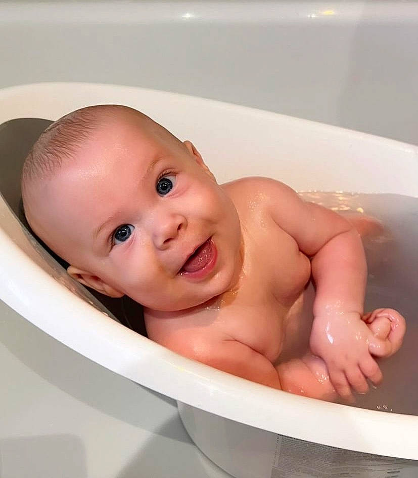 Albie joined the competition — help win amazing prizes! baby, baby_bathing, baby_products, bathing, bathroom, bathtub, cheek, chest, child, eyelash, facial_expression, fluid, happy, iris, liquid, person, skin, smile, thumb, toddler