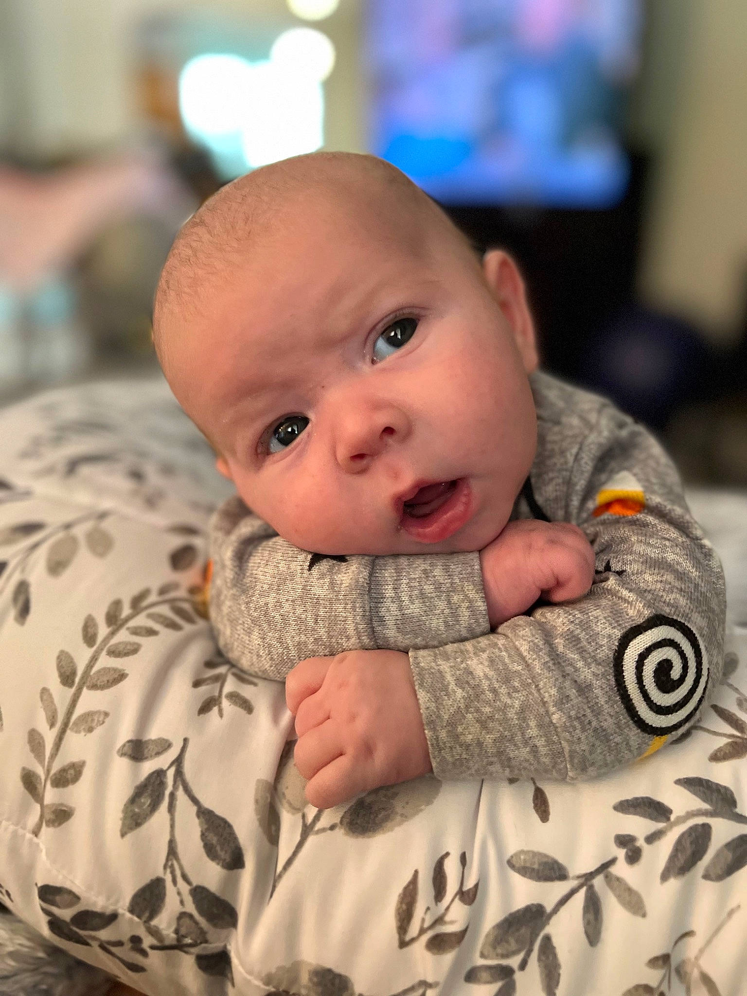 Beckham joined the competition — help win amazing prizes! baby, baby_toddler_clothing, cheek, child, chin, comfort, eye, eyebrow, fur, happy, head, iris, linens, nose, pattern, person, room, sitting, skin, sleeve