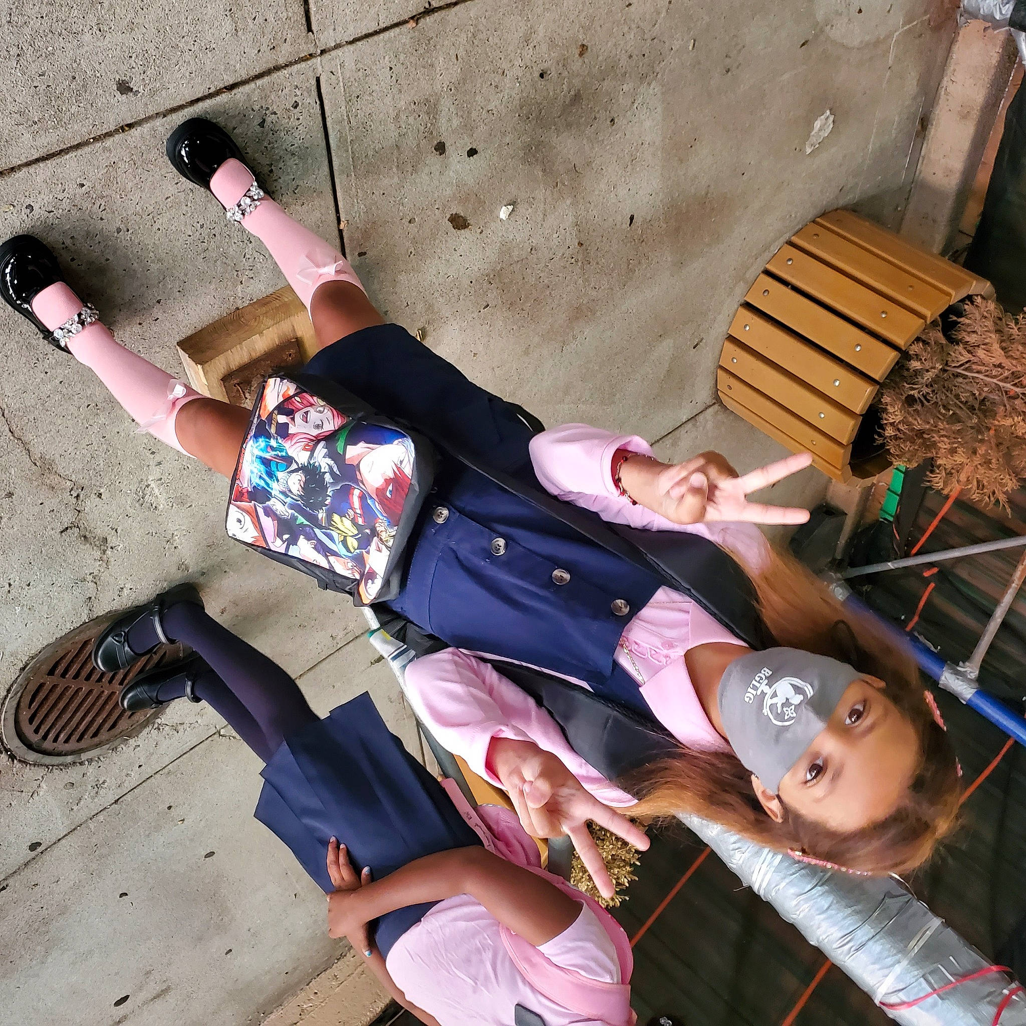 Ivanna is registered to the contest to win money with this photo: arm, chair, concrete, cool, eyewear, fashion_accessory, fun, hat, human_leg, leg, leisure, person, photograph, recreation, shoe, sitting, snapshot, sneakers, street, street_fashion