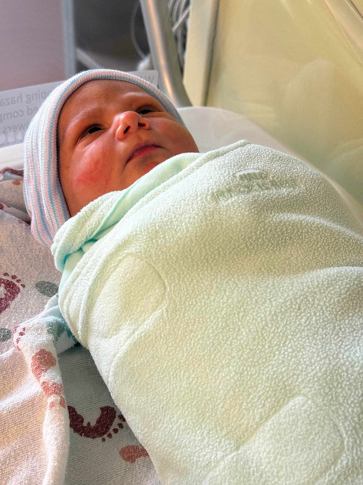 Meshi B joined the competition — help win amazing prizes! newborn, baby, swaddled, blanket, hospital, infant, hat, face, wrapped, bed, cute, sleeping, portrait, child, soft, cozy, resting, person, newborn_baby, hospital_bed