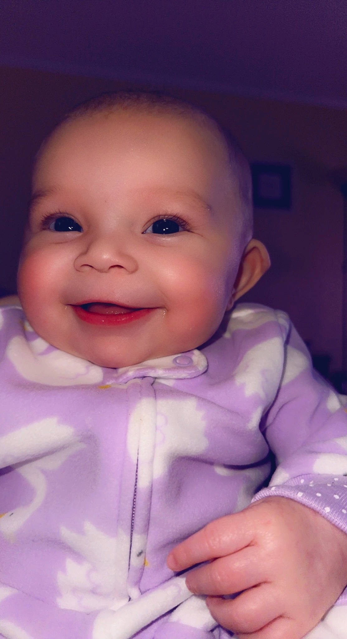 Lillee joined the competition — help win amazing prizes! baby, baby_toddler_clothing, cheek, chin, eyebrow, finger, gesture, hand, happy, iris, joy, lip, nose, person, pink, purple, skin, sleeve, smile, thumb