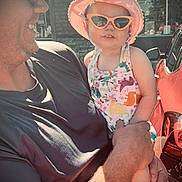 Gracelynn joined the competition — help win amazing prizes! accessory, adult, car, casual, child, clothing, daylight, dinosaur_print, family, happy, hat, holding, man, outdoor, portrait, smile, summer, sunglasses, sunlight, toddler