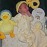newborn, baby, plush_toys, duck, yellow_hat, onesie, blanket, infant, sleeping, soft_toy, milestone, cute, child, baby_clothes, lying_down, nursery, soft_lighting, adorable, peaceful, portrait