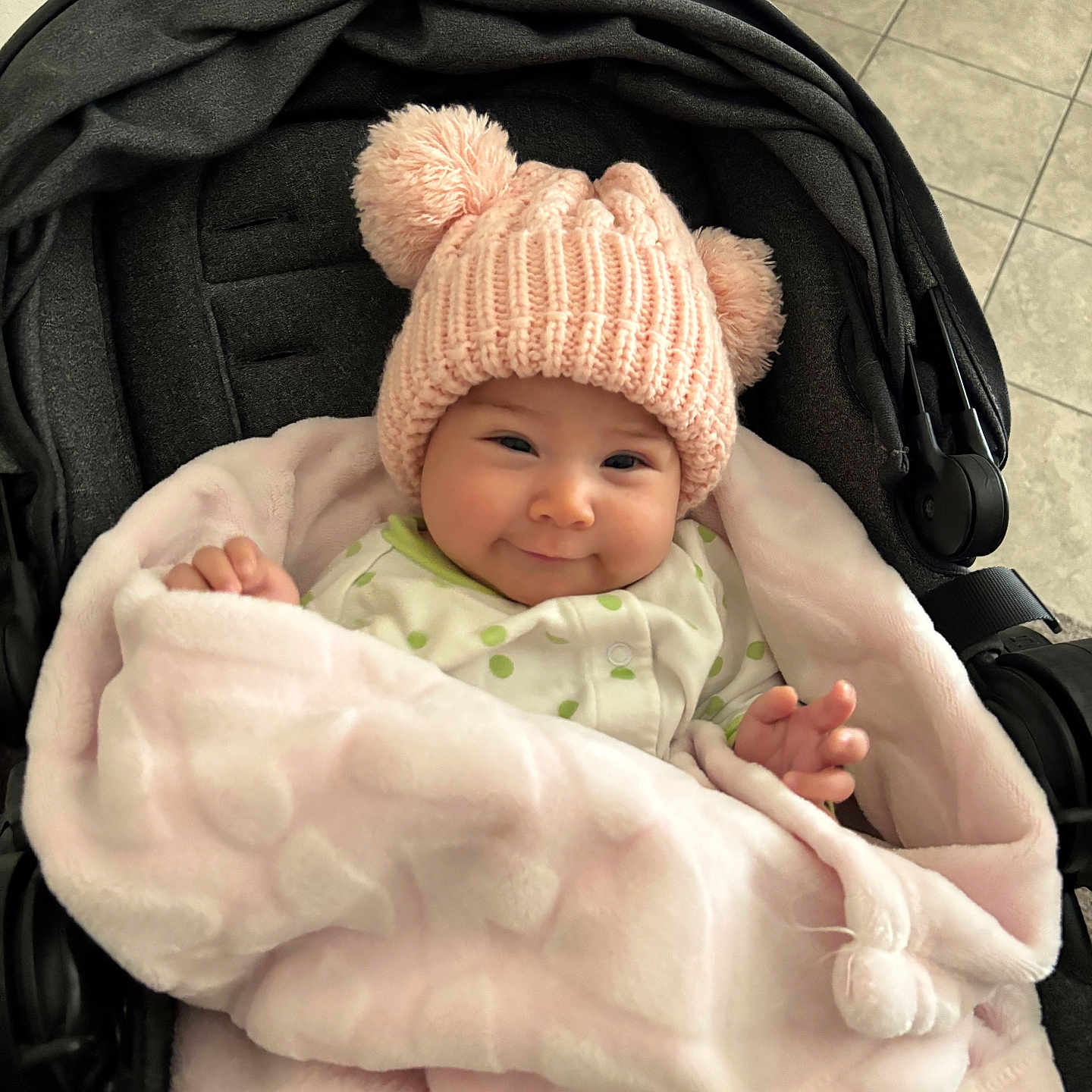 Stacey Aurora joined the competition — help win amazing prizes! baby, beanie, bed, blanket, bonnet, cap, car, clothing, face, furniture, hat, head, newborn, person, photography, portrait, sleeping, stroller, transportation, vehicle