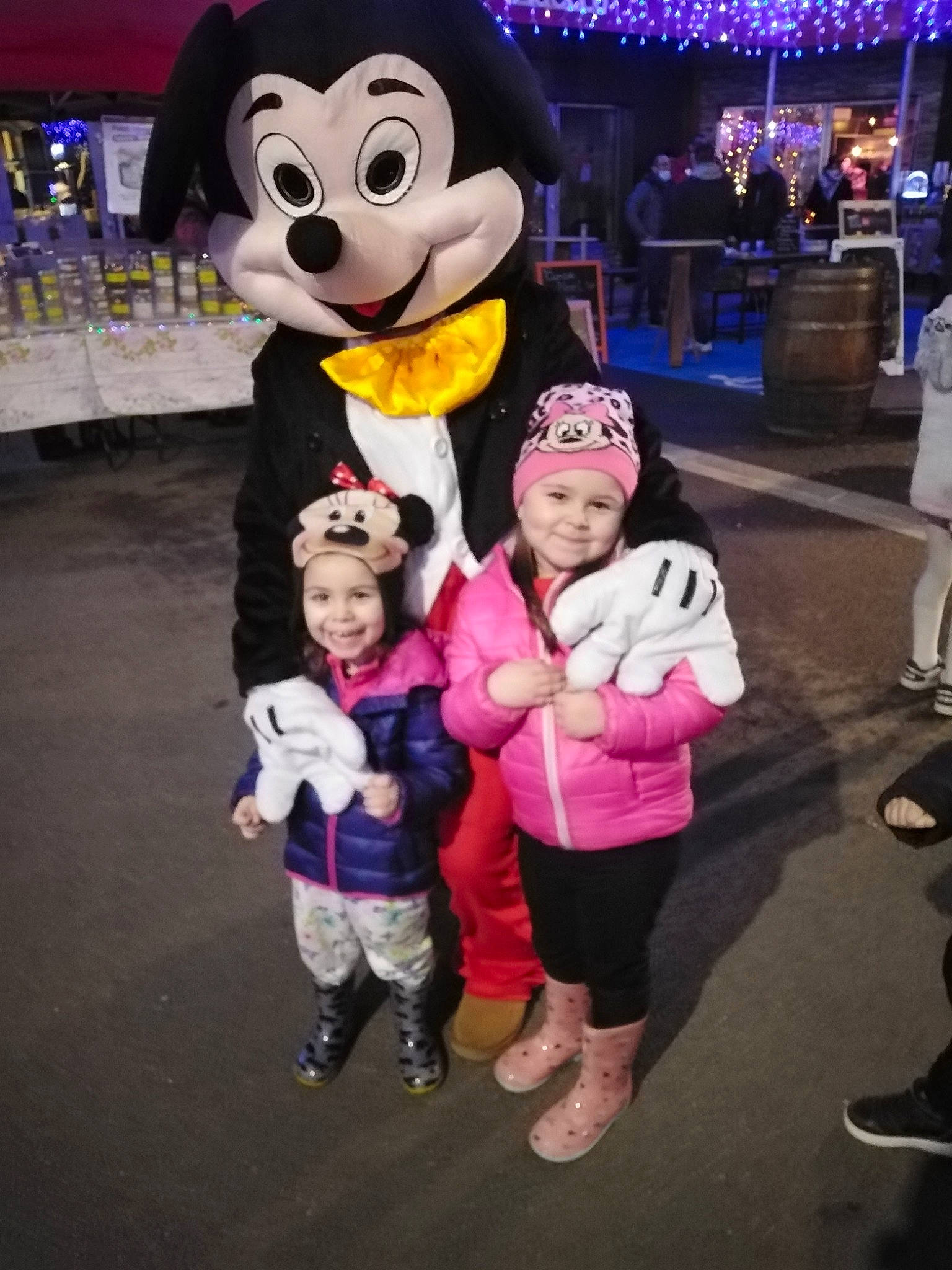 Ana participe au concours pour gagner de l'argent avec cette photo : animated_cartoon, boot, community, costume, event, footwear, fun, fur, happy, hat, headwear, joy, leisure, magenta, mascot, person, pink, purple, recreation, shoe