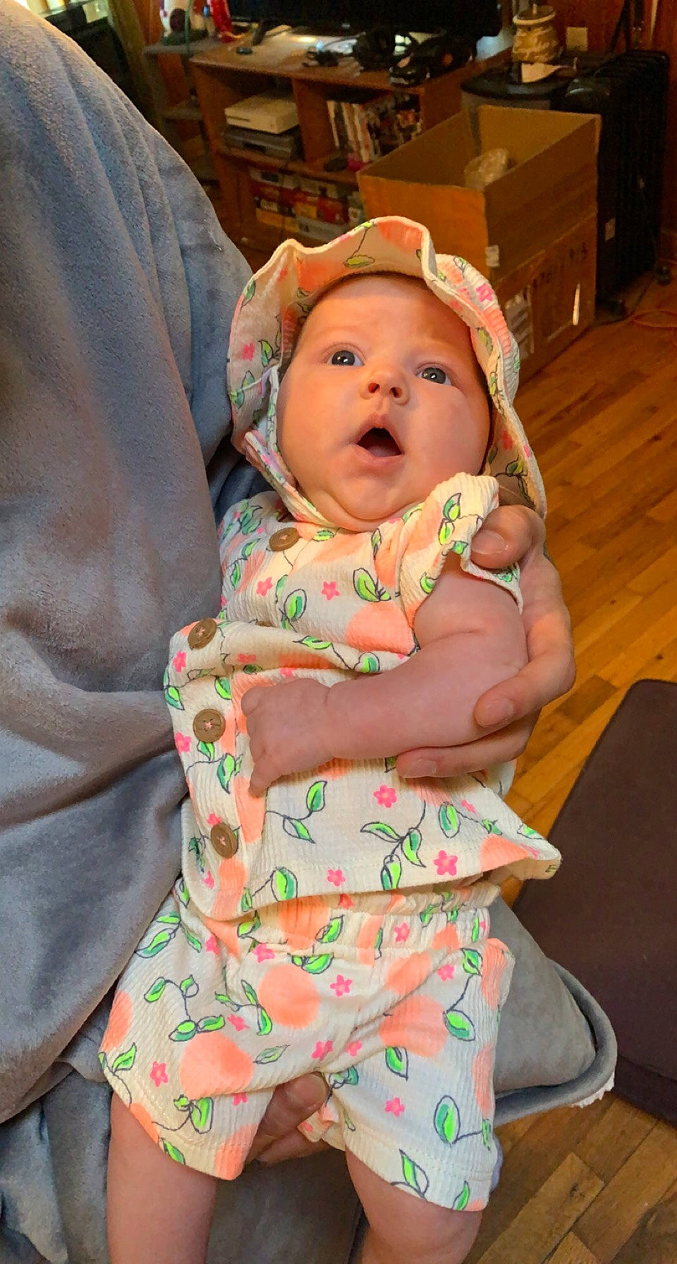 Aubry joined the competition — help win amazing prizes! baby, baby_products, baby_toddler_clothing, cheek, child, comfort, event, eye, fun, happy, head, headgear, human_body, human_leg, iris, mouth, person, sitting, skin, surprise