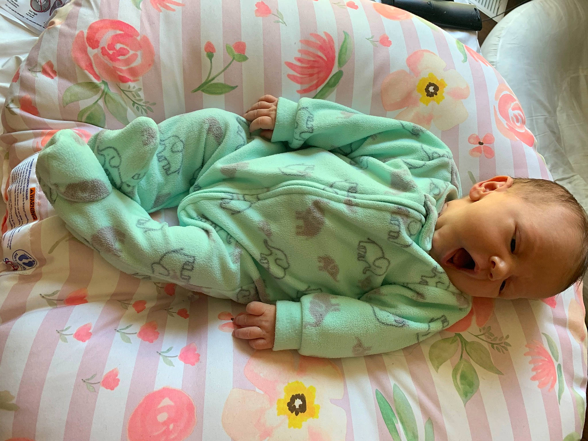 Aubry is registered to the contest to win money with this photo: baby, baby_products, baby_sleeping, baby_toddler_clothing, bed, bed_sheet, bedding, bedtime, child, comfort, couch, green, linens, nap, person, product, room, skin, textile, toddler