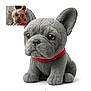 plush_toy, dog, french_bulldog, stuffed_animal, red_collar, grey, pet, cute, soft, toy, animal, real_dog, closeup, portrait, sitting, pet_accessory, indoor, blanket, small_photo, comparison