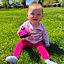 Larrea joined the competition — help win amazing prizes! baby, blue_sky, casual, child, cute, daylight, grass, happy, infant, nature, outdoor, person, pink_clothing, playful, sitting, small_toy, smile, sunny, toy, tree