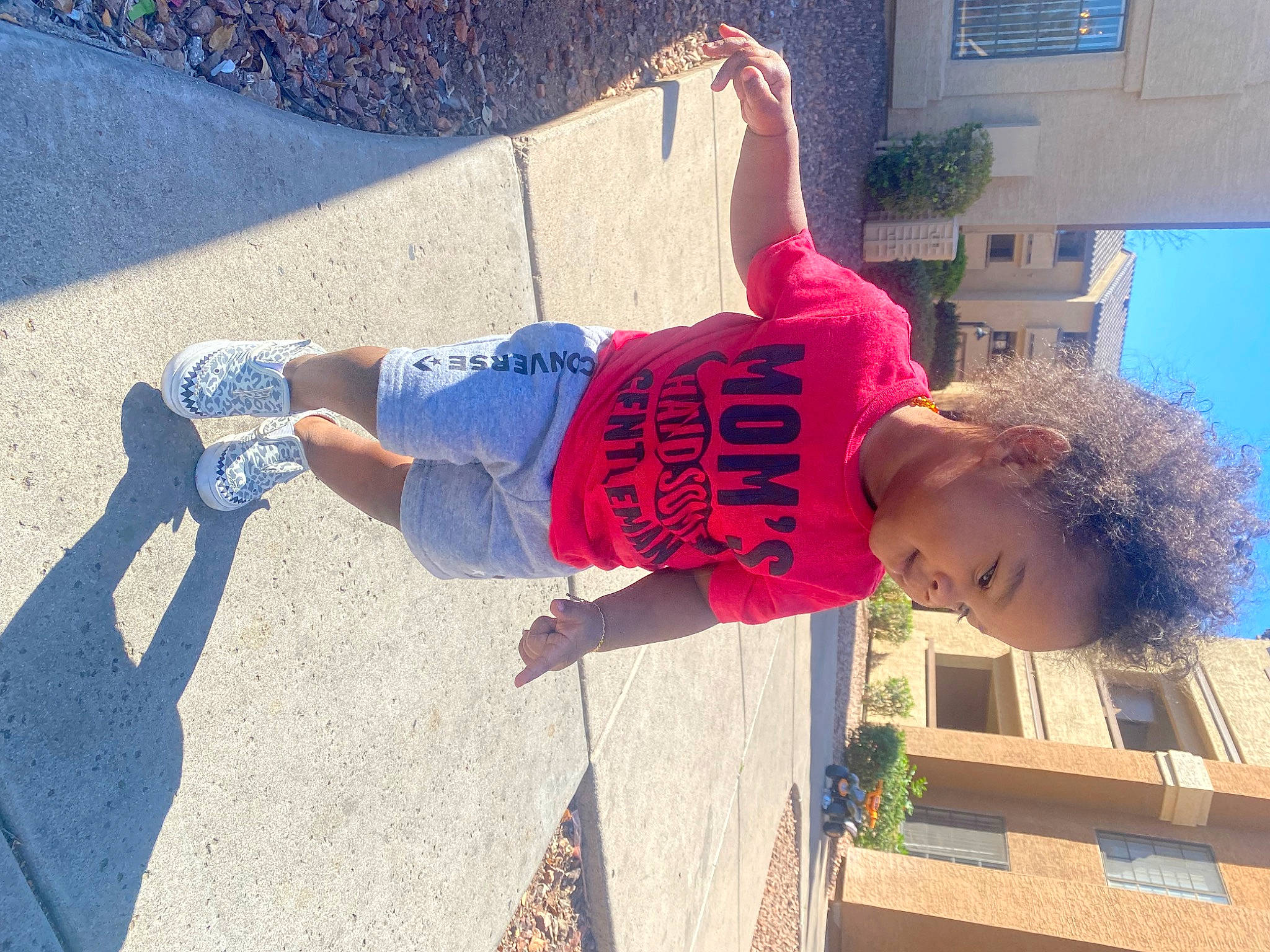 Malakai joined the competition — help win amazing prizes! blue, cool, denim, elbow, electric_blue, fun, happy, human_leg, knee, leg, leisure, person, plant, play, public_space, recreation, t_shirt, thigh, toddler, walking_shoe