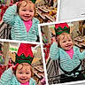 toddler, child, shopping_cart, elf_hat, smiling, store, aisle, holiday, festive, clothing, jacket, pink_shirt, face, person, happy, indoor, retail, shelf, toy, photography