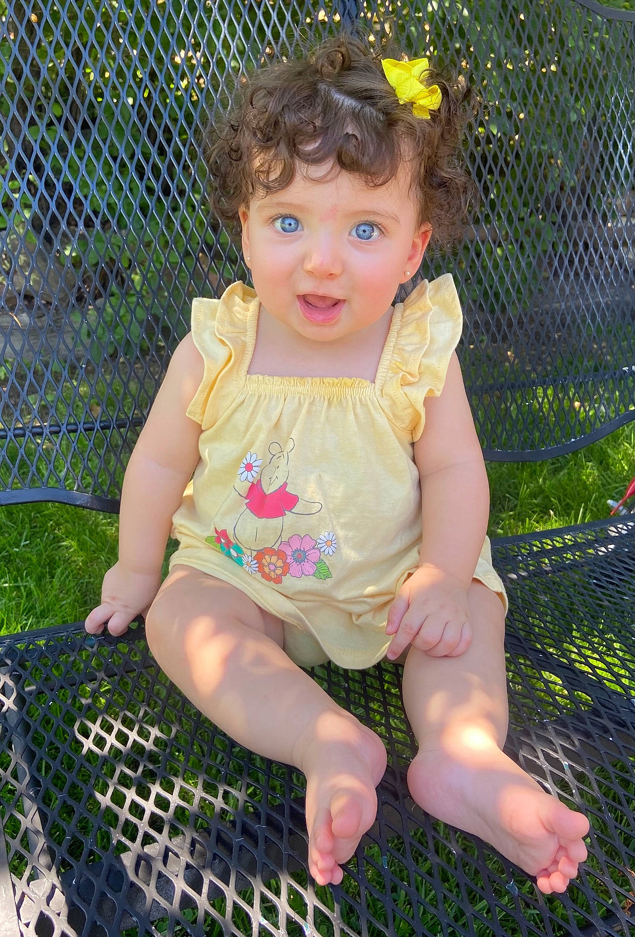 Azriella joined the competition — help win amazing prizes! baby, backyard, bench, clothing, dress, face, furniture, grass, head, nature, outdoors, park, person, photography, plant, portrait, shorts, sitting, summer, yard