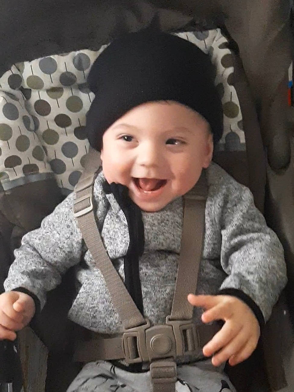 Forrest is registered to the contest to win money with this photo: baby, baby_products, cap, child, headgear, joy, military_camouflage, person, product, toddler