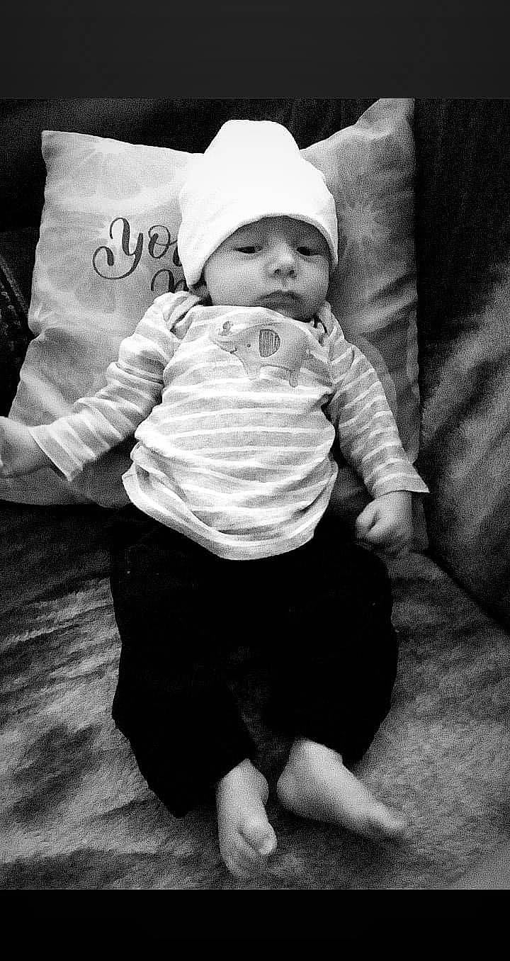 Koda joined the competition — help win amazing prizes! baby, baby_toddler_clothing, black, black_and_white, cap, cheek, comfort, eye, finger, flash_photography, happy, human_body, people, person, photograph, skin, sleeve, standing, style, toddler