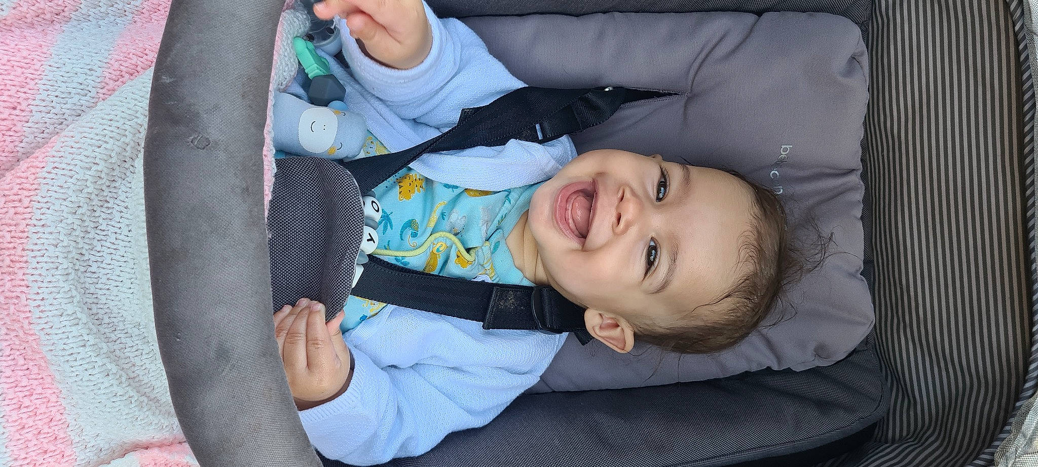 Ilyona participe au concours pour gagner de l'argent avec cette photo : baby, baby_toddler_clothing, cheek, child, comfort, finger, fun, gesture, happy, mouth, nose, person, plant, product, sitting, sleeve, smile, thumb, toddler, tree