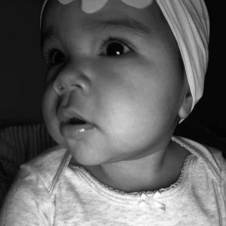 Sofia Isabelle is registered to the contest to win money with this photo: baby, black, black_and_white, cheek, child, chin, eye, face, facial_expression, forehead, head, lip, monochrome, mouth, nose, photograph, skin, smile, toddler, white