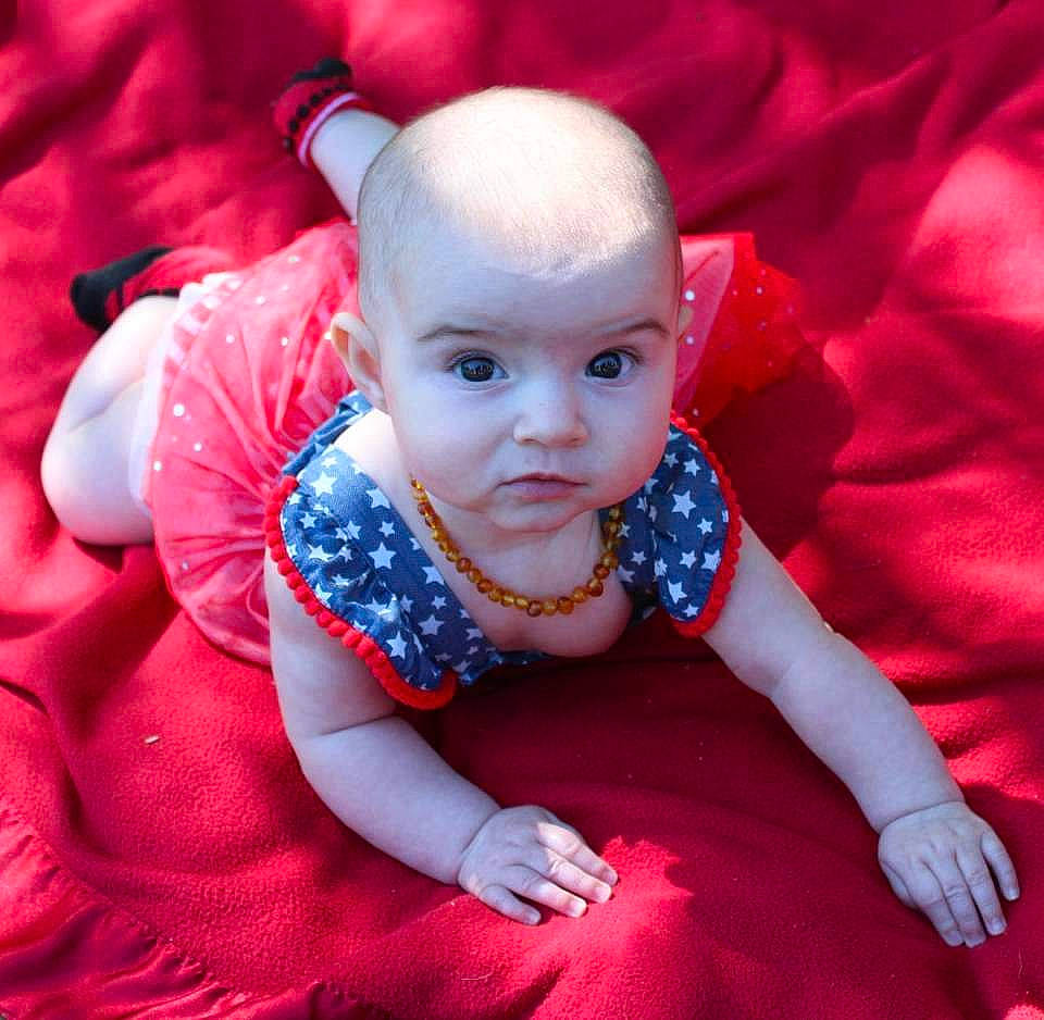 Lilah Reagan joined the competition — help win amazing prizes! baby, cheek, child, eye, face, head, headwear, person, red, smile, toddler