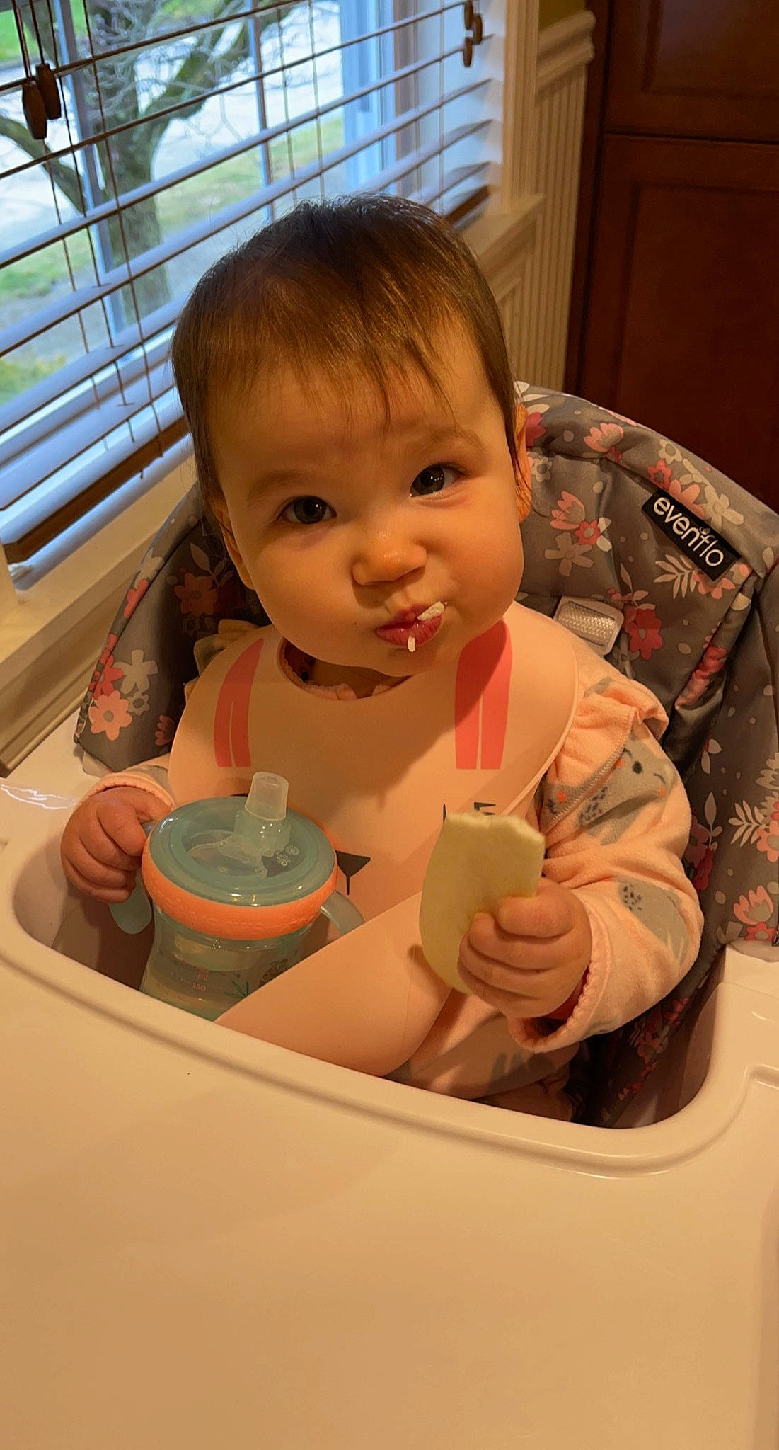 Estelle joined the competition — help win amazing prizes! baby, baby_food, baby_grabbing_for_something, baby_products, baby_toddler_clothing, child, dairy, daylighting, person, plastic, plastic_bottle, taste, toddler, window_blind