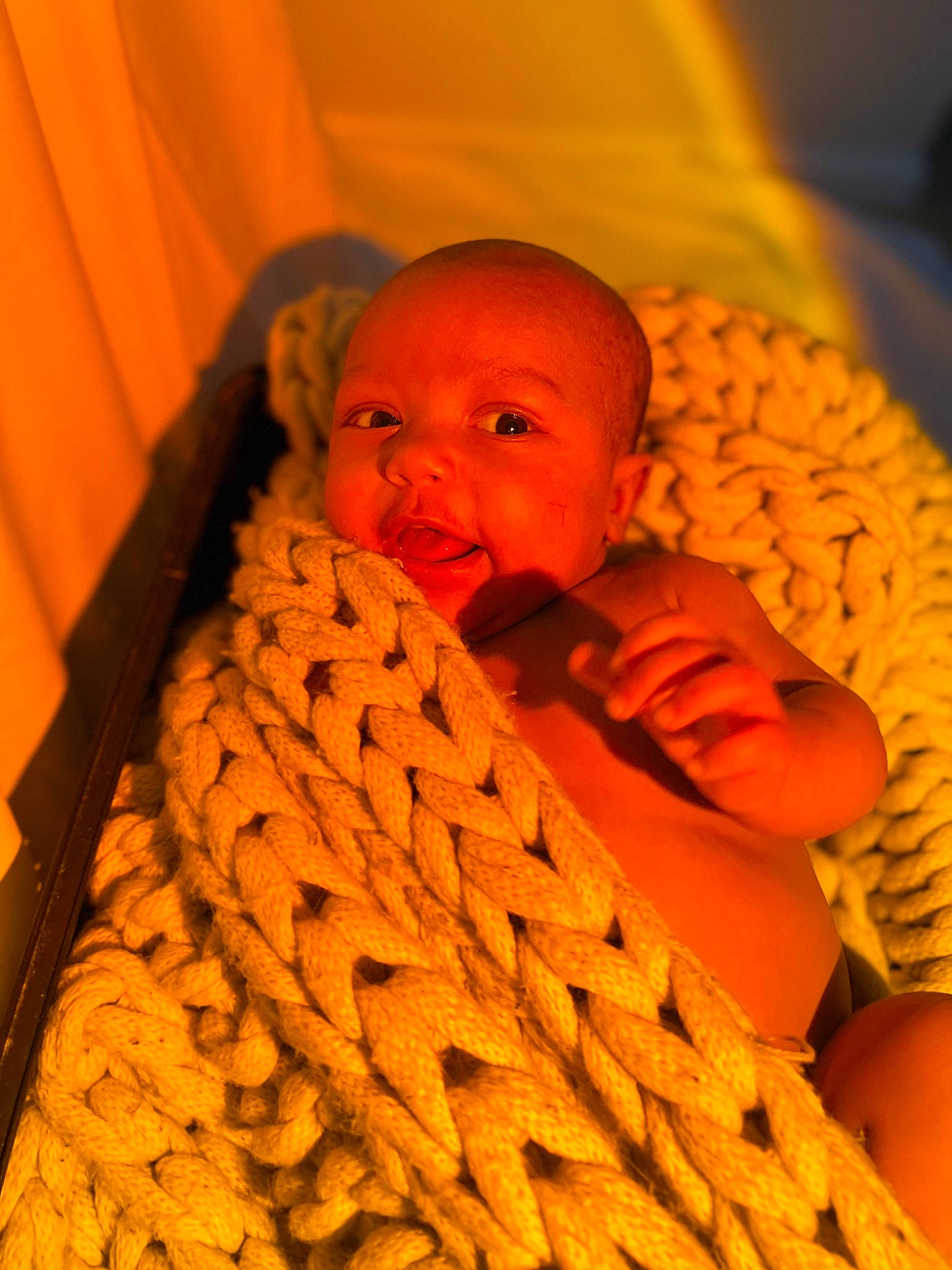 Drayson joined the competition — help win amazing prizes! baby, carmine, child, comfort, happy, knitting, linens, magenta, orange, pattern, peach, person, room, skin, smile, textile, thumb, toddler, wood, wool