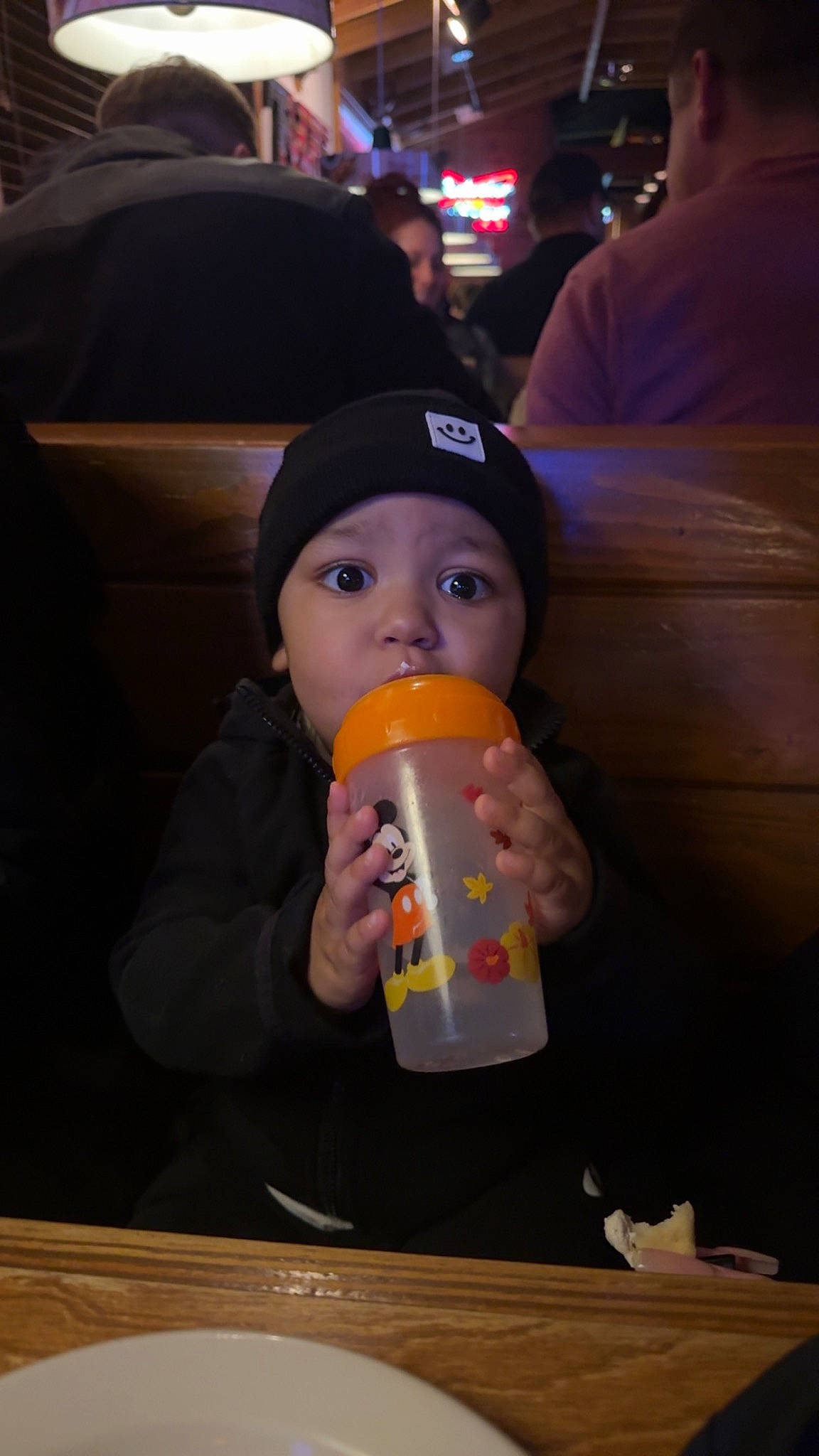 Drayson joined the competition — help win amazing prizes! child, drink, drinking, drinkware, event, fun, headwear, person, personal_protective_equipment, recreation, room, sitting, t_shirt, toddler, under_exposed, vacation