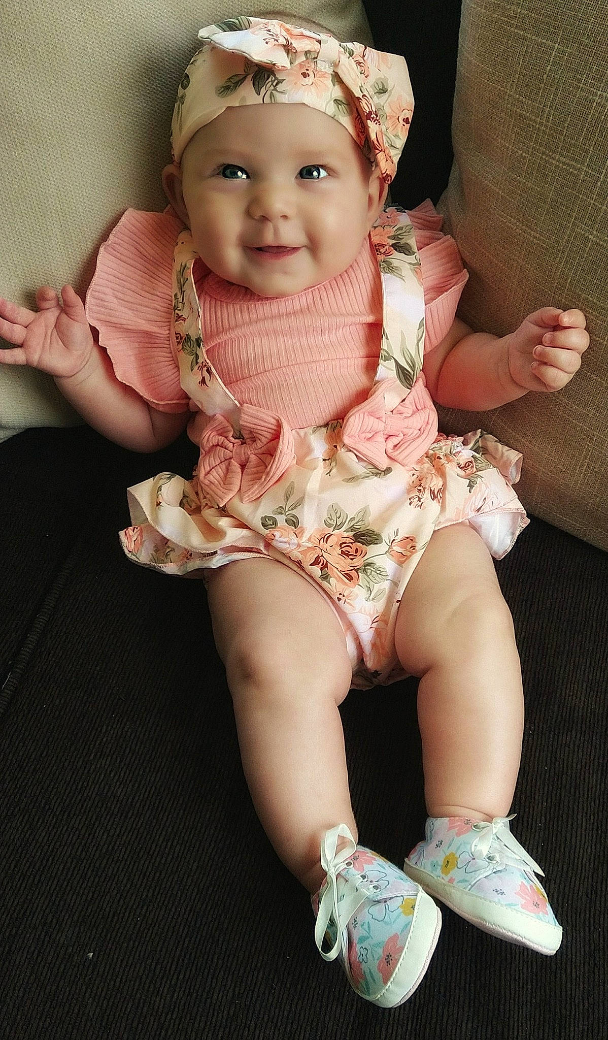 Kirra joined the competition — help win amazing prizes! baby, baby_toddler_clothing, cheek, dress, eye, finger, gesture, happy, head, headpiece, headwear, human_body, iris, joy, leg, lip, nail, person, pink, skin