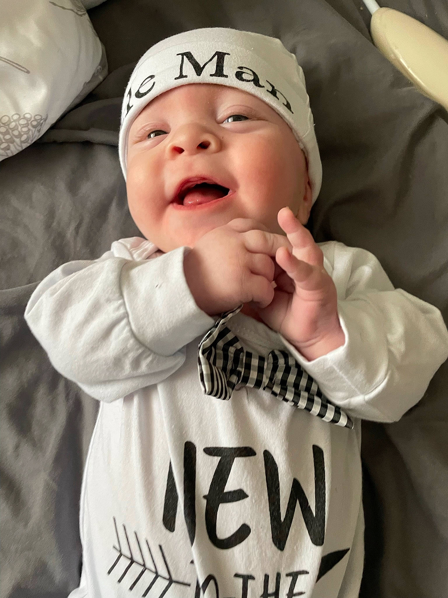 Caleb joined the competition — help win amazing prizes! baby, baby_toddler_clothing, cap, cheek, child, chin, comfort, cool, eye, eyebrow, finger, gesture, happy, headwear, mouth, person, photograph, sleeve, smile, thumb