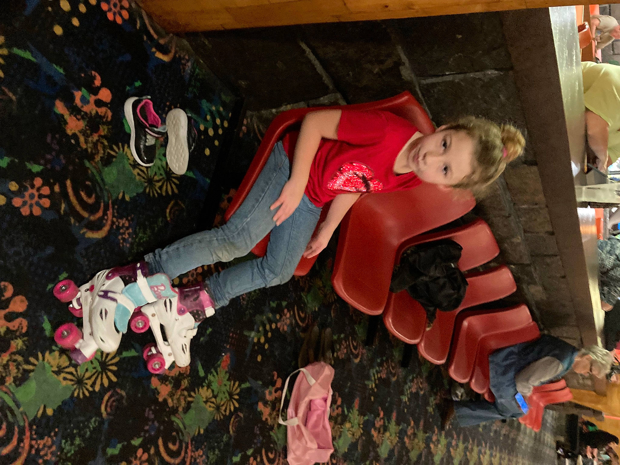 Novalin is registered to the contest to win money with this photo: art, boot, carmine, costume, fashion_design, fictional_character, flesh, fun, hat, human_leg, magenta, pattern, person, petal, pink, room, sandal, sitting, textile, thigh