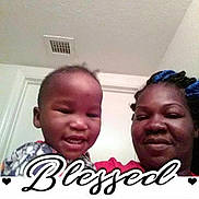 Oshea Guzman is registered to the contest to win money with this photo: adult, baby, blessed, braids, ceiling, close_up, clothing, door, family, hair, hearts, home, indoor, infant, portrait, selfie, smiling, text_overlay, vent, woman
